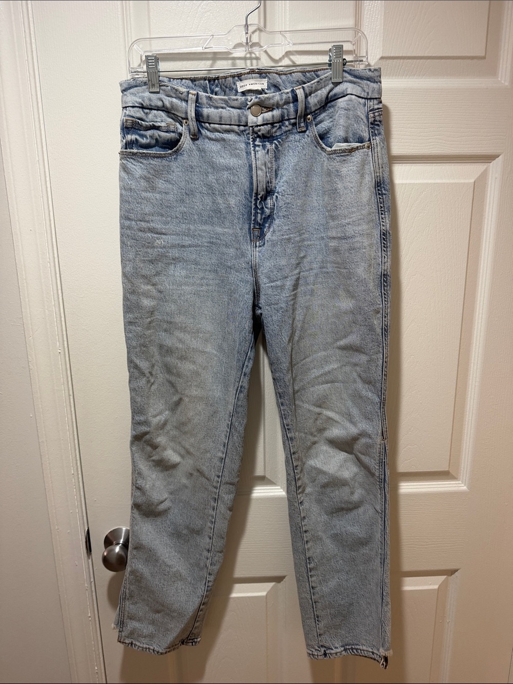Good American Light Wash High-Rise Jeans Straight Leg size 10